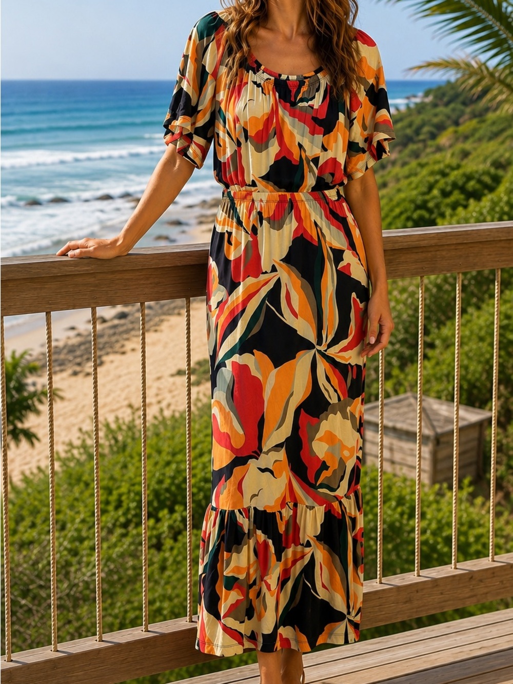 Venus Lascana Women’s Multicolor Maxi Dress size Large, island Hawaiian feel
